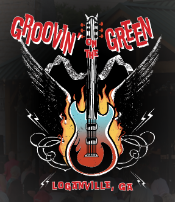 Picture of a flaming guitar as advertisement for the City of Loganville's Groovin on the Green Concert Series.